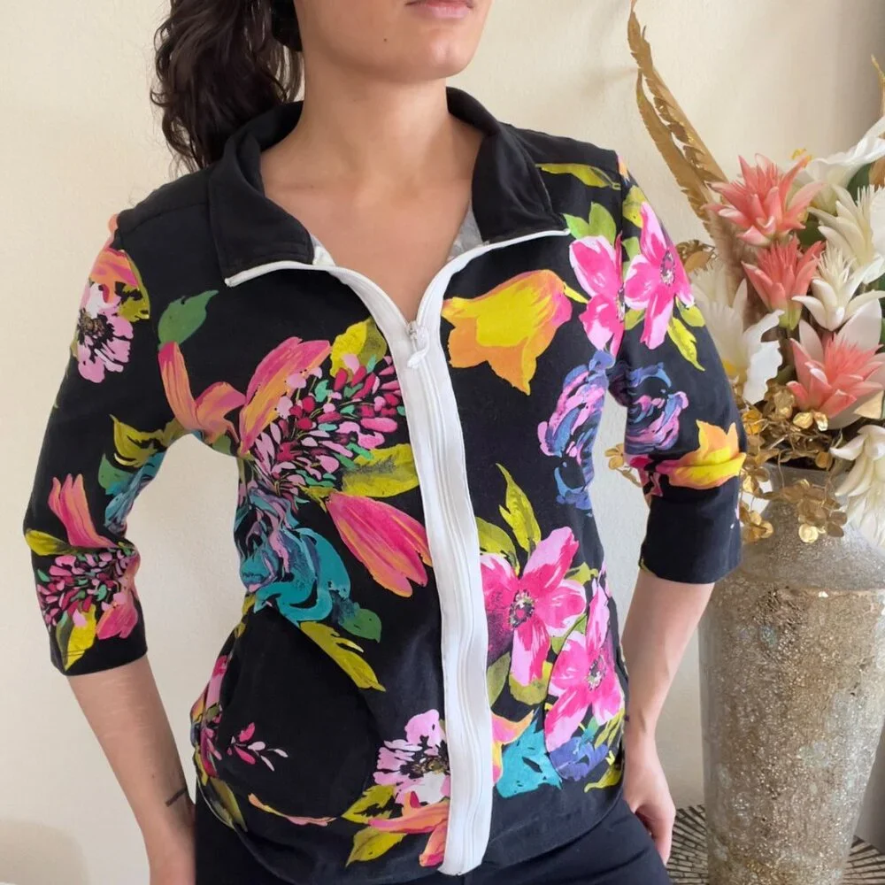 Y2K Deadstock Lightweight Floral Retro Multicolor Zip-Up Jacket - Picture 2 of 10